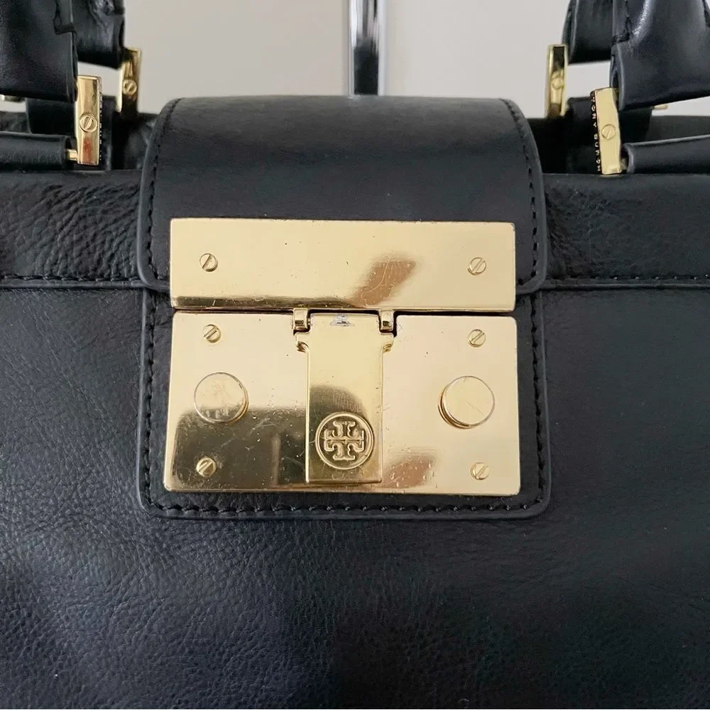 Tory Burch Black Holland Satchel Handbag Leather preowned